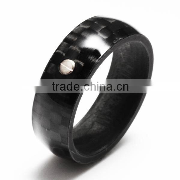2 Stripe Black Carbon Fiber Inlay Ring with 1 Clear CZ (8mm) R2607P