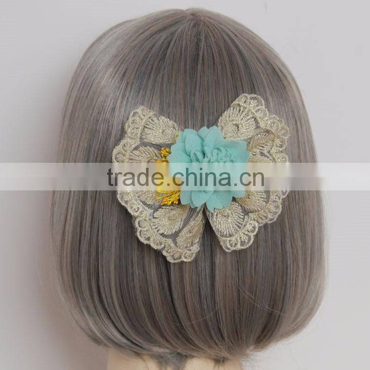 MYLOVE light blue chiffon flower big lace bow hair accessory