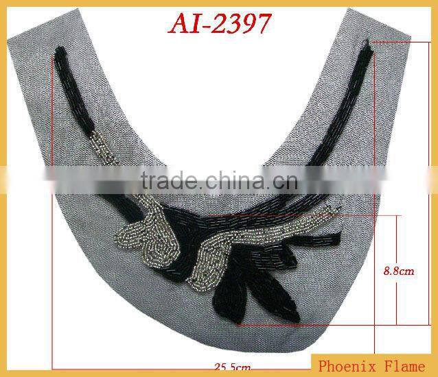 Fashion crystal rocailles and black bugles beaded neck trim AI-2397