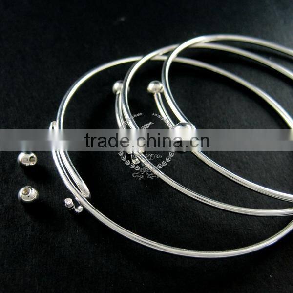 65mm diameter silver plated brass double beads screw top adjustable DIY wiring bracelet bangle supplies 1900094
