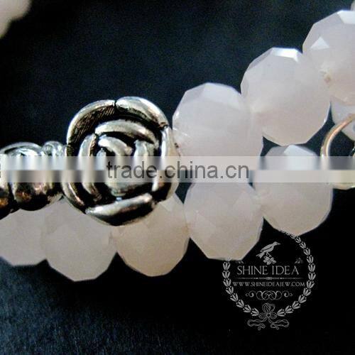 vintage antiqued silver rose flower leaf butterfly bird ice pink beads 2 layers fashion wiring bangle bracelet jewelry 6490054