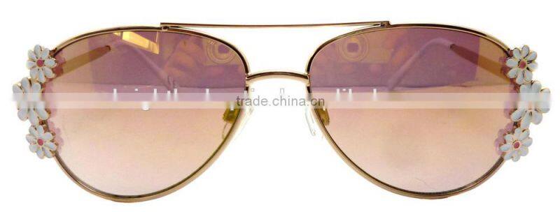 Unique sunglasses for girl three flowers decoration kid metal sunglasses