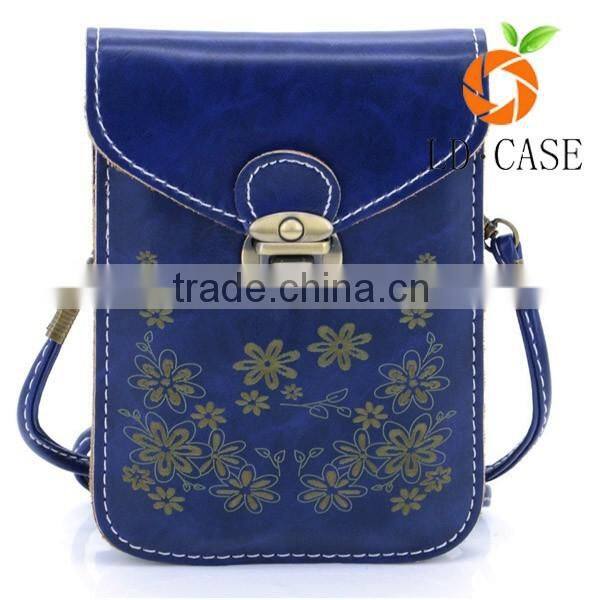 Women's Retro Flower Pattern bag Leather Crossbody Shoulder Wallet Bag Cell Phone Pouch for smartphone