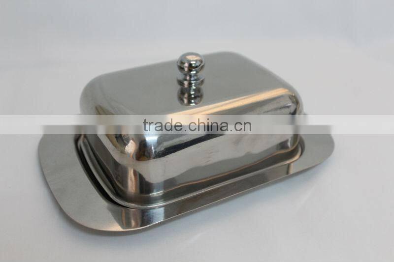 Retangular stainless steel butter dish with lid