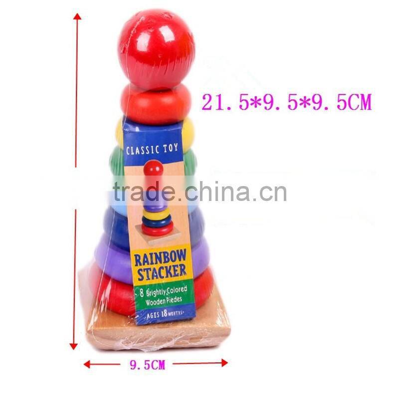 Wood toy Montessori Piling Ring Rainbow Tower Tumbler Stacker Stack Up Kids Child Baby Classic Educational Toy