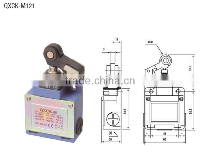 QXCK-M121 63*30*64 1m/s 15 million times IP65 Metal thermoplastic roller tumbler directacting type single directi Limit Switch
