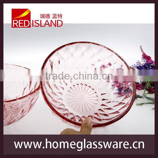 5" to 9" vintage diamond pattern glass salad bowl with beautiful pink