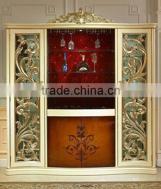 Luxury American Style Wine Cabinet, Royal Wood and Glass Showcase, Nice Hand Carving Display Cabinet (BF01-ML055)