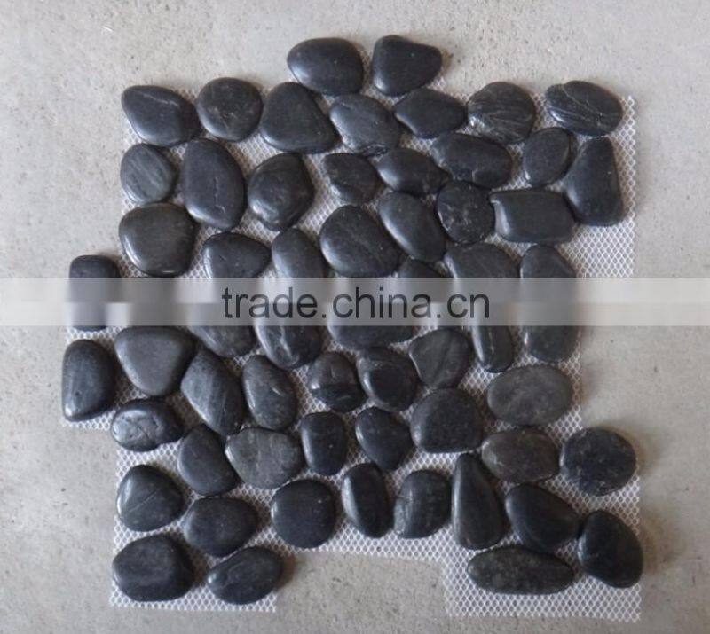 natural polished balck pebble meshed tile