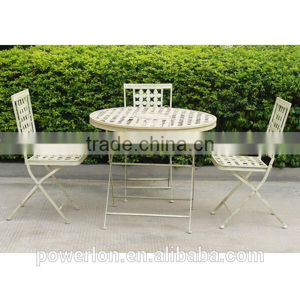 POWERLON antirust Cream color folding square chair wrought iron outdoor garden furniture PL08-3591