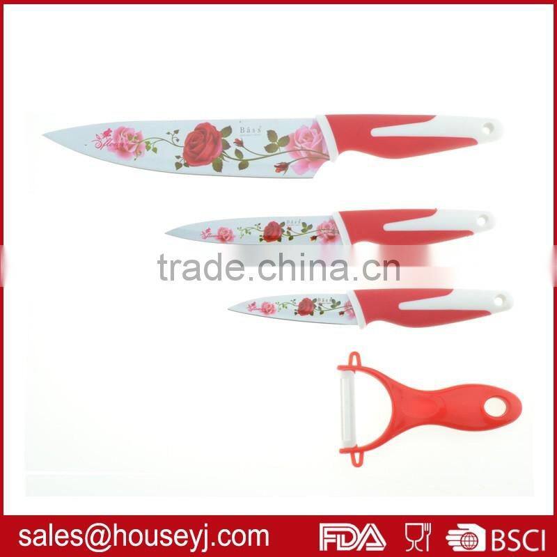 3pcs non stick color kitchen knife+ceramic peeler with EVA box