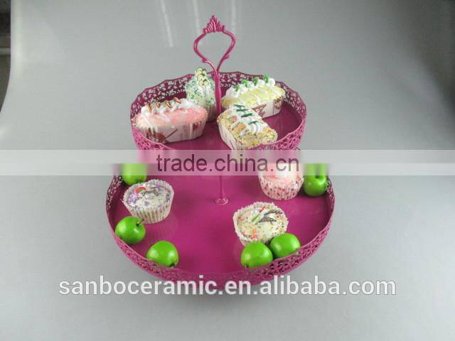 Factory direct price Two tier crystal cake stand round shape metal cake stand