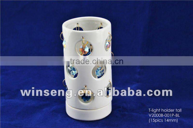 White Ceramic T-light Candle Holder for home decor with crystals from swarovski