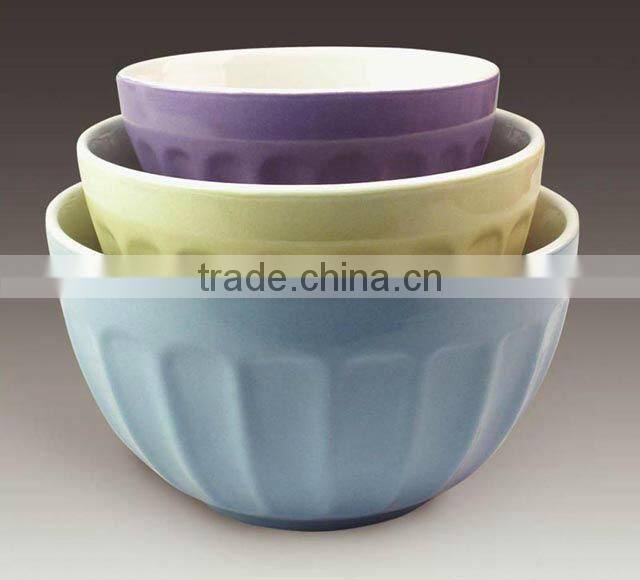 3pcs set Mixing bowl with solid color, Embossed design