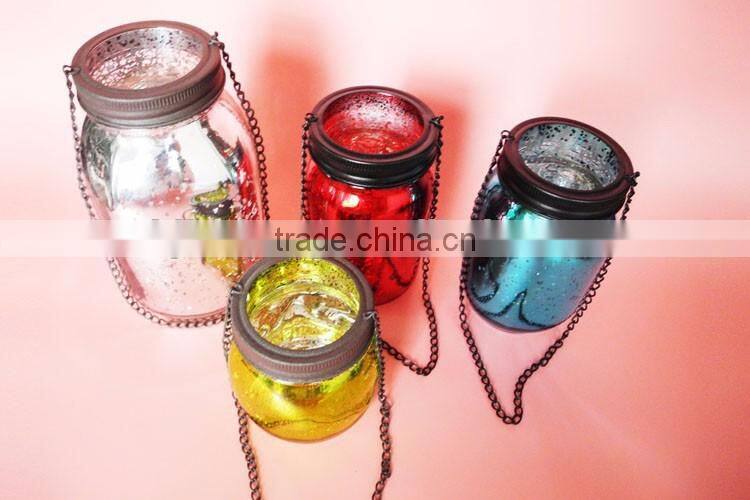 sliver plating glass candle jar with metal lid hanging on christmas tree
