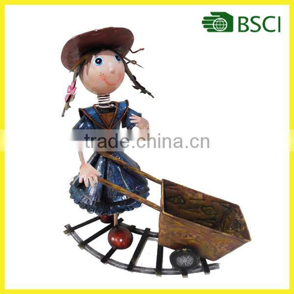 YS14668 New products Garden deco girl cart design wrought iron metal flower pot