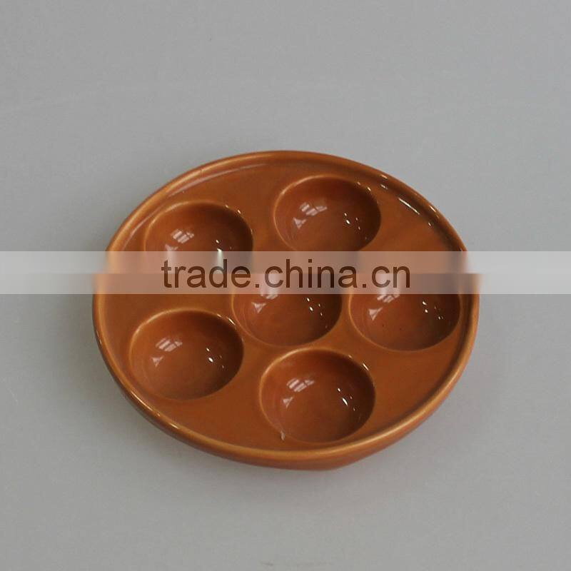 ceramic oyster holder divided plate with six egg holes