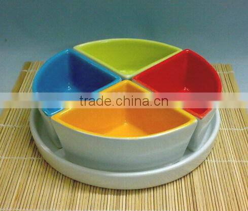 Set 4 Colored Ceramic Snack Tray, Snack Serving Tray Set