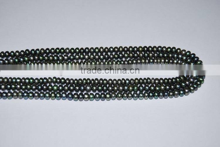 high quality 5-6mm peacock green button shape freshwater pearl strand