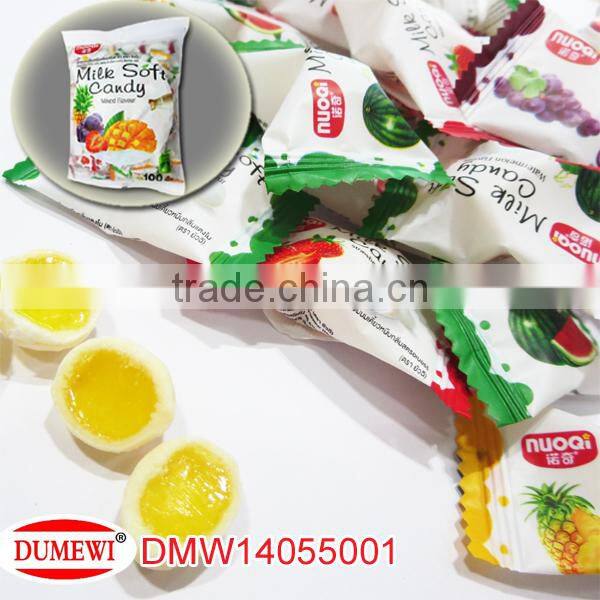 jelly filled soft chewing ball milk flavor multi fruit candy