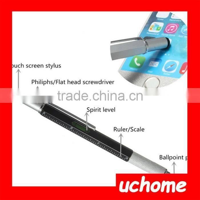UCHOME 2017 Popular multi function 5 In 1 Gradienter touch stylus screwdriver ruler ballpoint multi tool pen