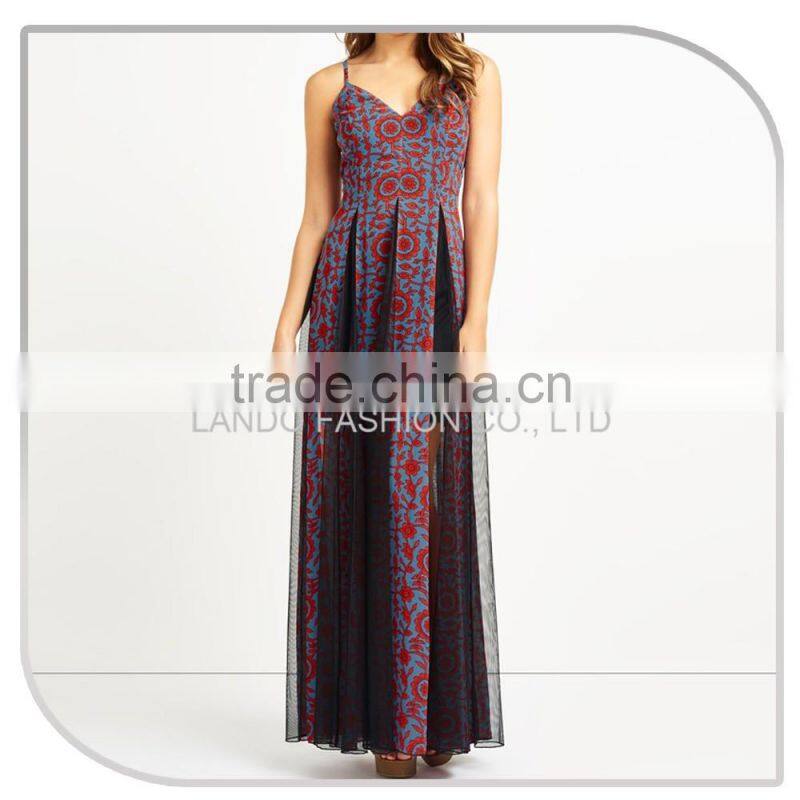 Pakistani lawn pleated flower print maxi chiffon dress for women 2016