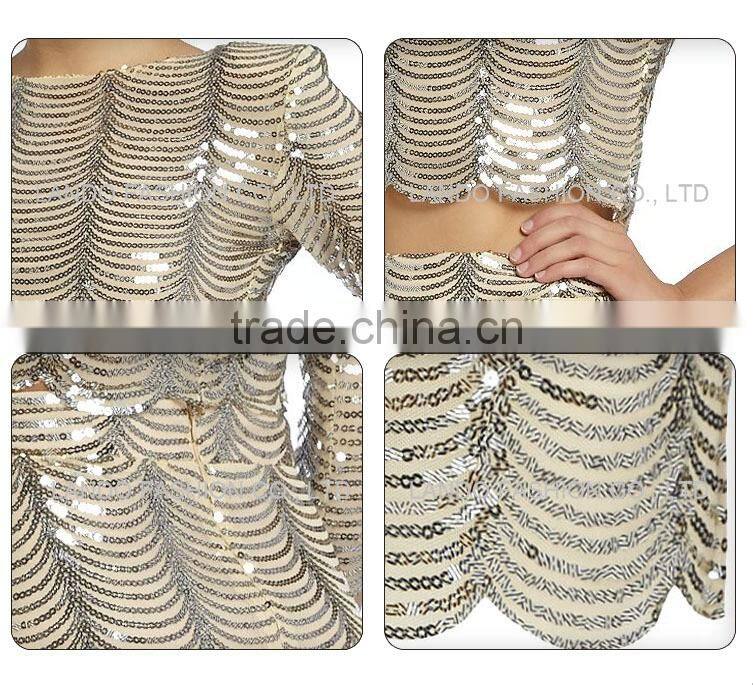 Shiny Golden Scallop Trims Lady Sequin Skirt