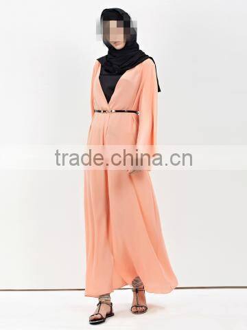 Guangzhou clothing OEM Pop up buttons Open Jacket Abaya with belt