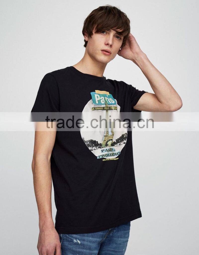 100% cotton fashion design custom printing shirts mens black t-shirt