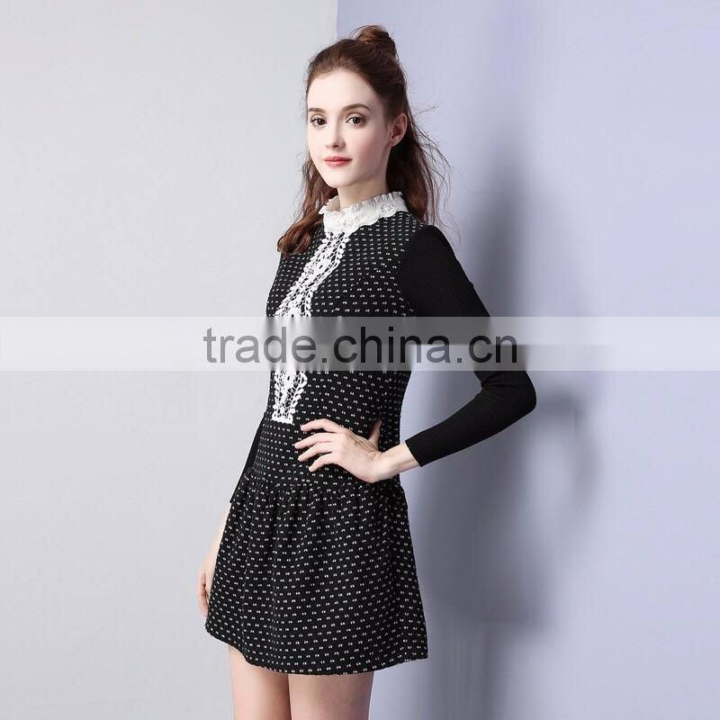 Free shipping--2016 Winter Women New embroidered sleeve lapel wool A-line dress Slim woolen dress