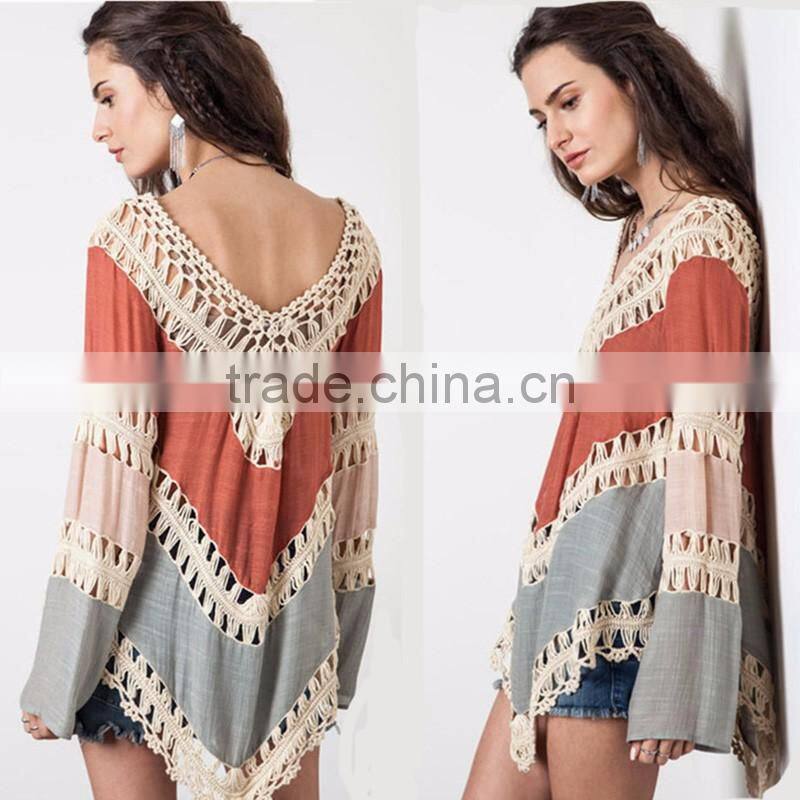 Online Shopping Fashion Women Long Sleeve Crochet Ladies Casual Clothing Top