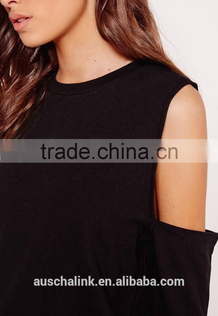 OEM service latest design lady black cold shoulder pretty sweatshirt