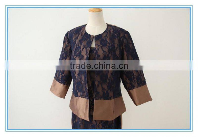 Shantung Lace Combination Classic 3 Pieces Skirt Church Suit For Women