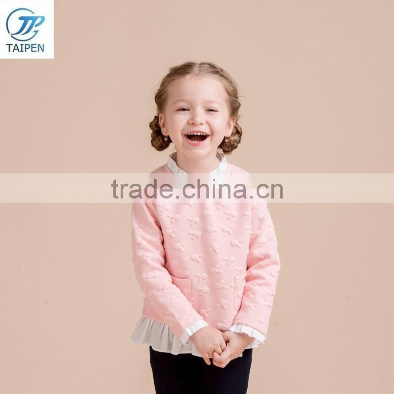 Girls Knitted t Jacquard t Shirt Whith Pleated Hem Kids Long Sleeve Pullover Clothing Wholesale