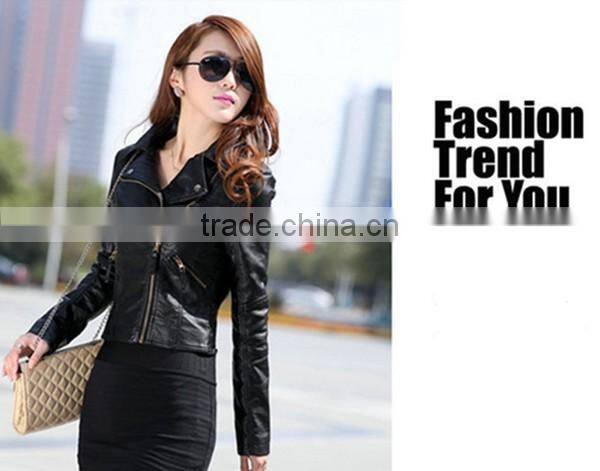Latest spring and autumn European and American stylish with zipper design elegant slim women leather jacket