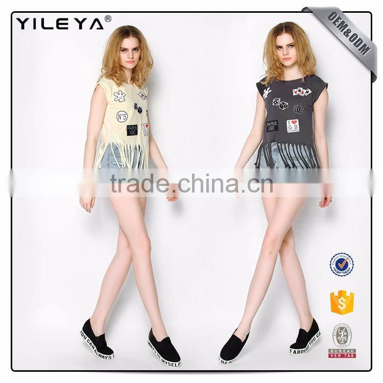 Fashion tassel Pattern Printing 100% Cotton Tank Top