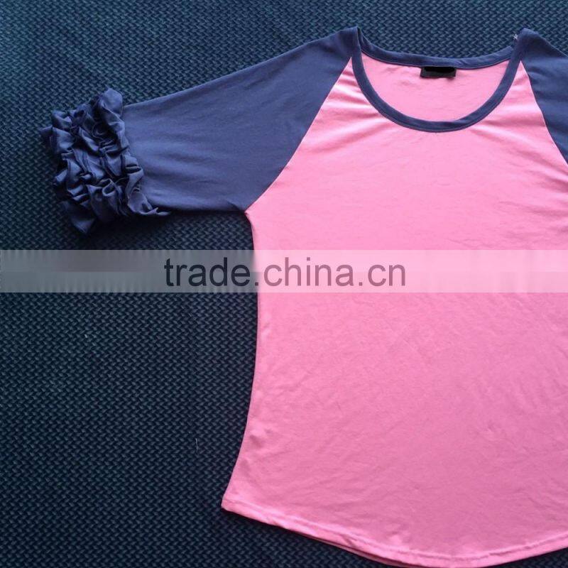 Adult kids mommy and me ruffle raglan shirt 3/4 sleeves raglan kinds fabric patterns prined customers design raglan YW-00350