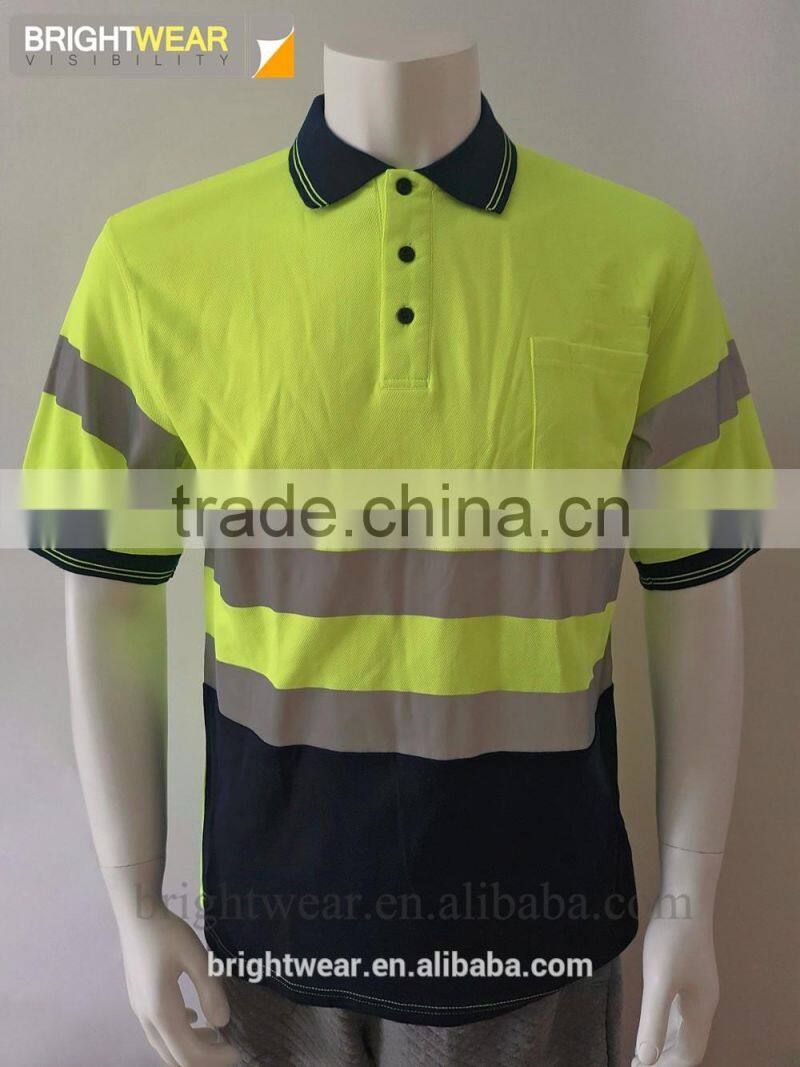 Mens two-tone flourescent AS/NZS high visibility reflective chinastar safety polo shirt