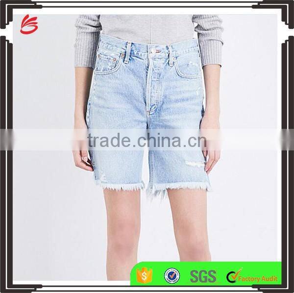 2017 hot sale OEM fashion style high-rise cotton boyfriend blue denim jeans shorts
