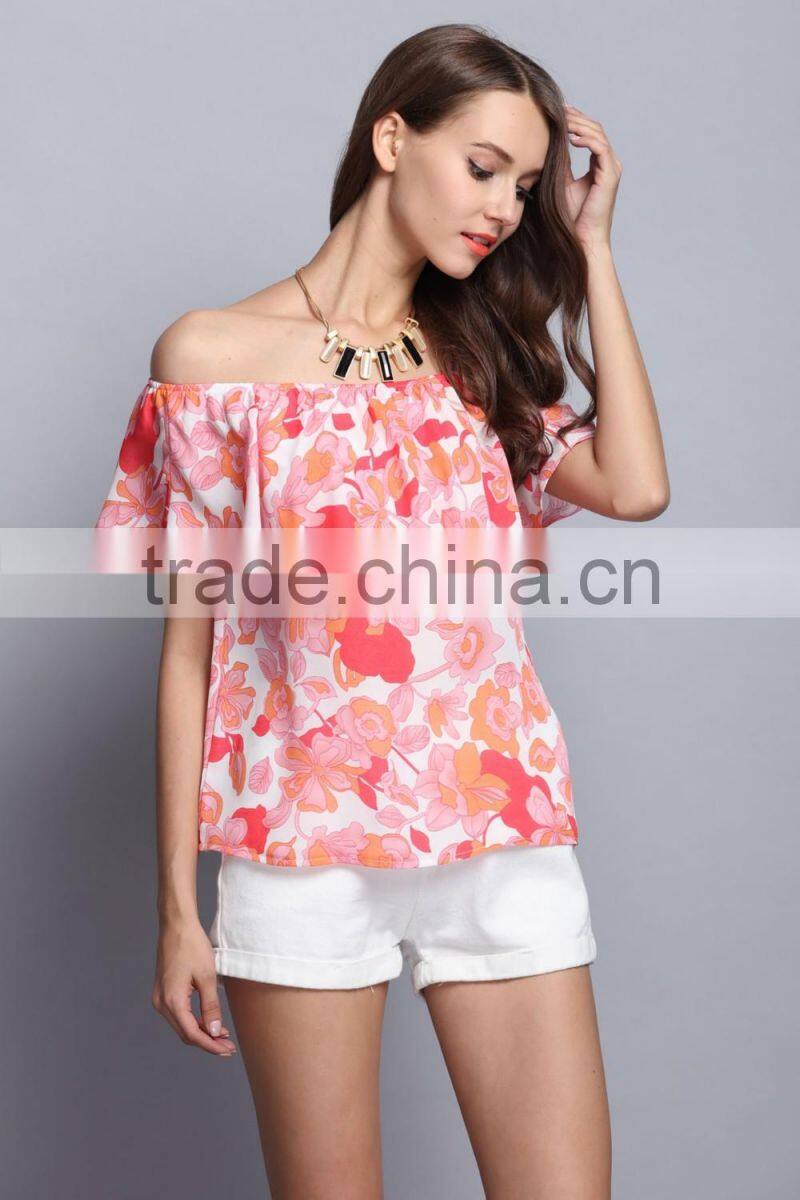 Fashion sleeveless design full floral printed latest women tops for sale