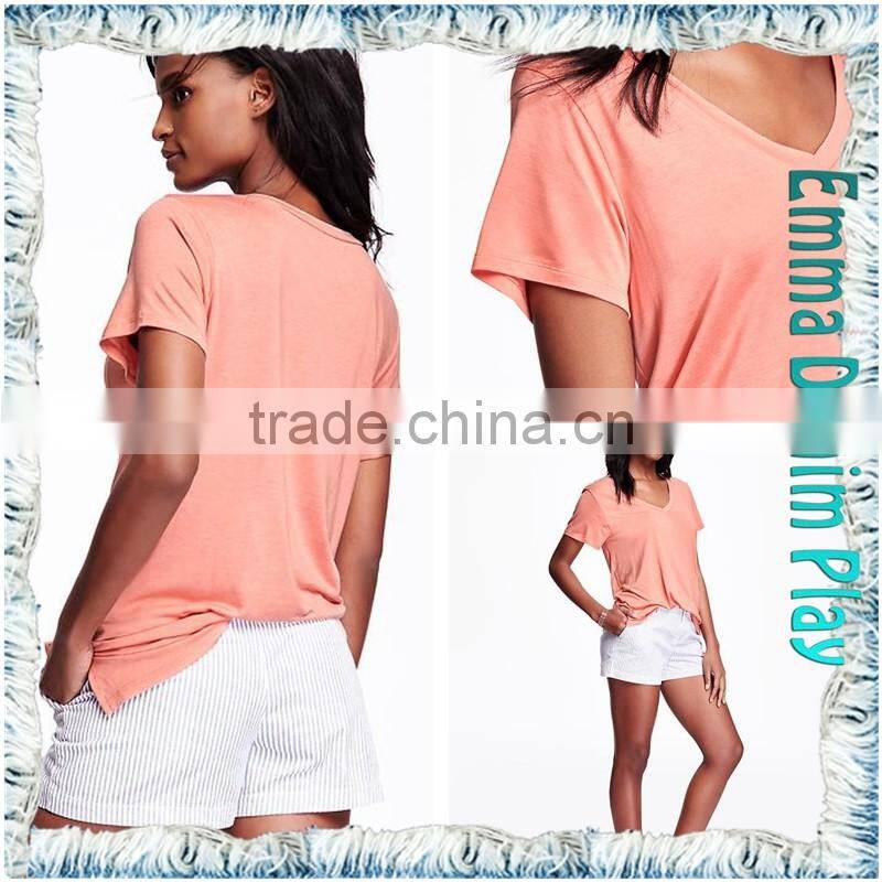 Customized Sketch Girl's Sexy Colorfast Dyeing Slub Knit Cotton Heart Deep V Neck T Shirts