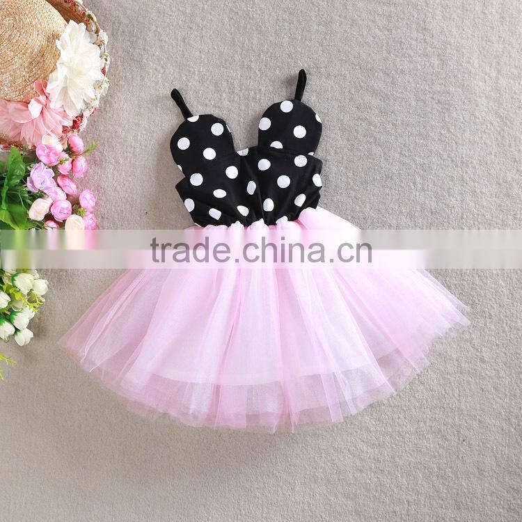 2015 new arrival black polka dots birthday baby girls party wear dress M5041516