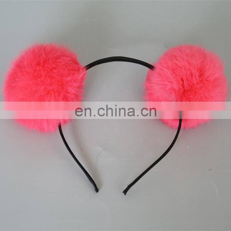 Fur pompom hair bands for girl lady fashion style real fur ball accessory