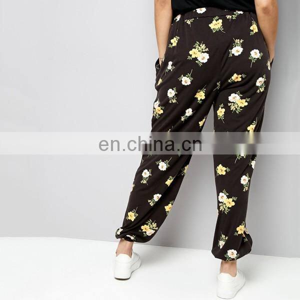China suppliers floral print black womens plus size jogger pants women joggers
