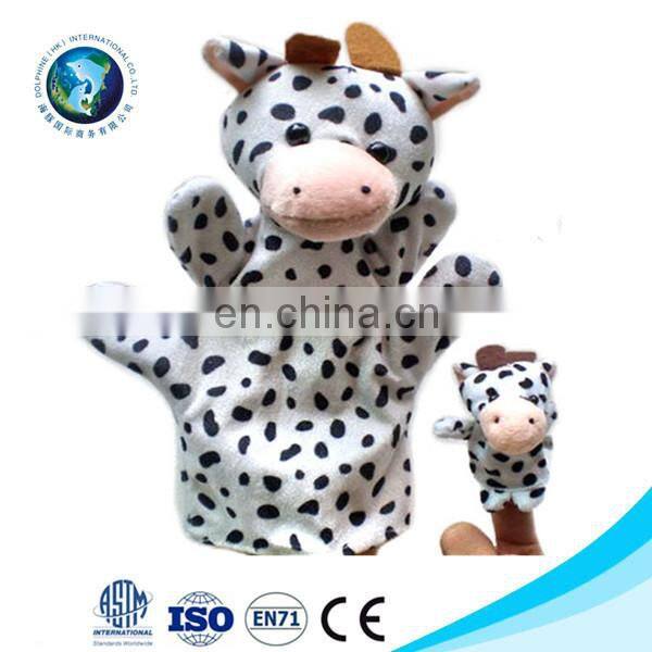 Cute various plush animal heard glove puppet popular soft stuffed funny dinosaur hand puppet