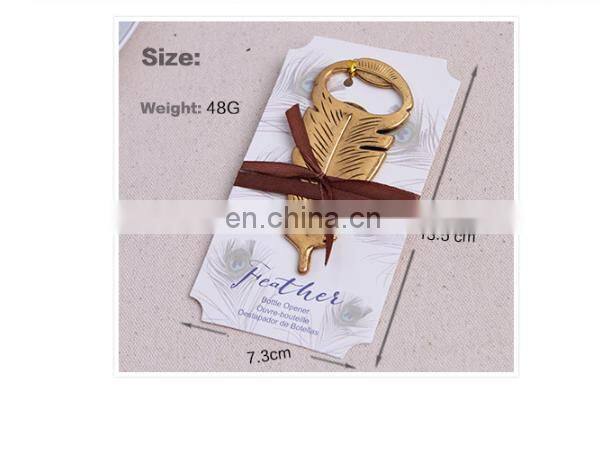 Feather Shape Gold Plated Metal Bottle Opener for wedding return gift