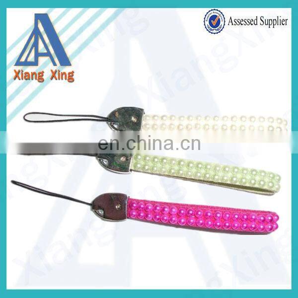 Solid color rhinestone bead cell phone wrist strap for sale