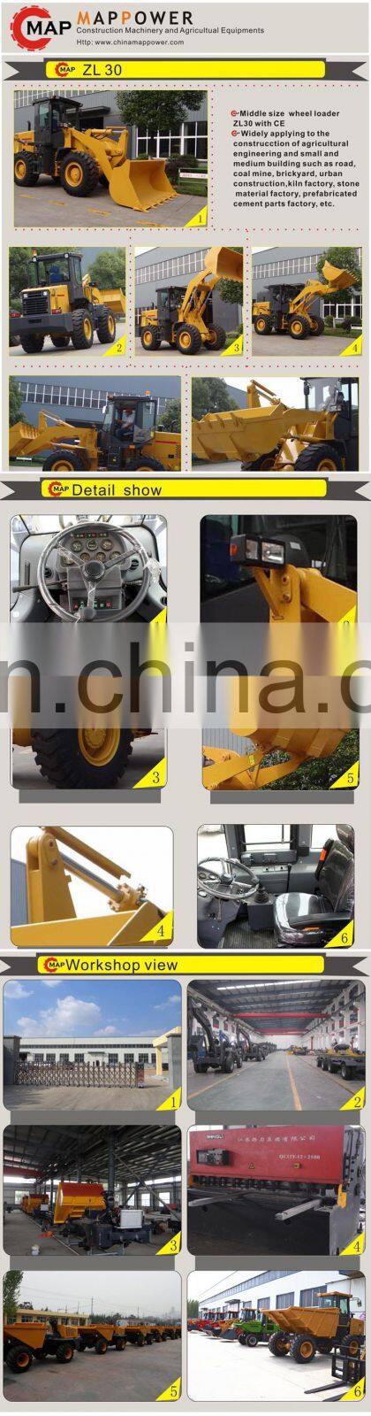 Mddle size wheel loader ZL30 with CE for sale, construction machine 3ton hydraulic