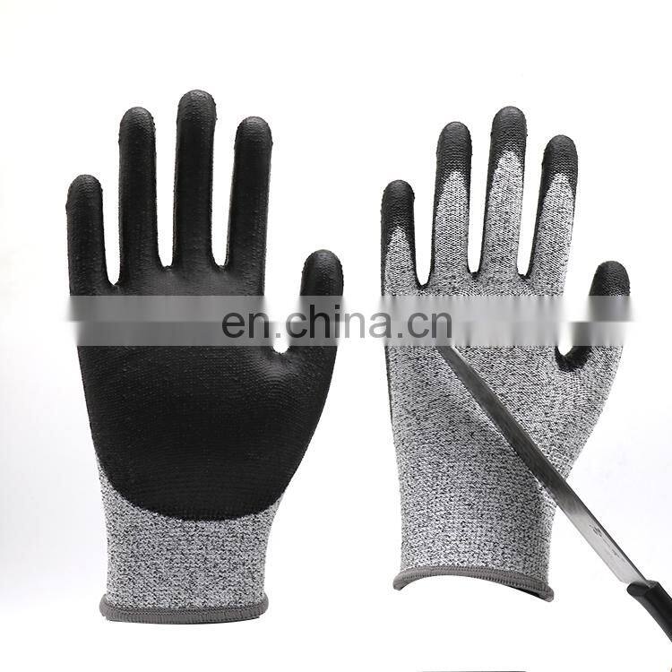 CE Certificated PU Palm Fit Anti-Cut Gloves Polyurethane Coated Cut Resistant Gloves Protective Hands For Construction