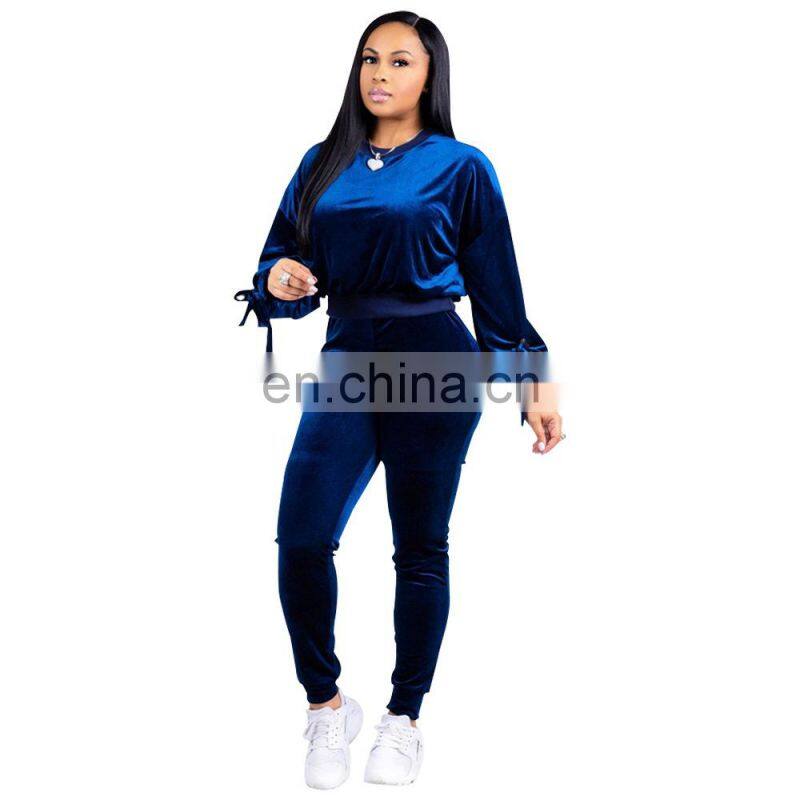 Wholesale customized women's suits European and American women's long-sleeved T-shirt tight trousers casual suit